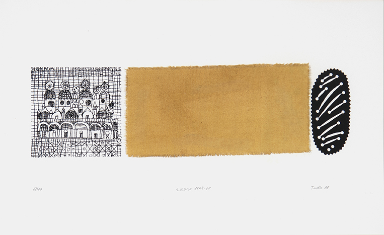 Mario Tudor - Venezia. Prova D'autore - 1988, tecnica mista e collage tessuto, 30x40 cm, Sede Di Staranzano